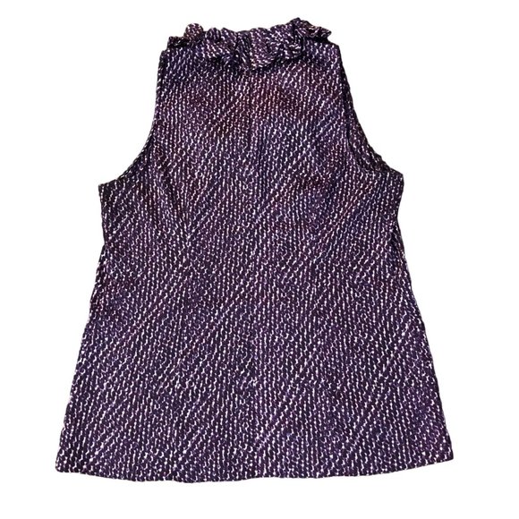 Ann Taylor Blouse Womens 6 Used Purple Cream Ruffled Neck - Picture 7 of 11